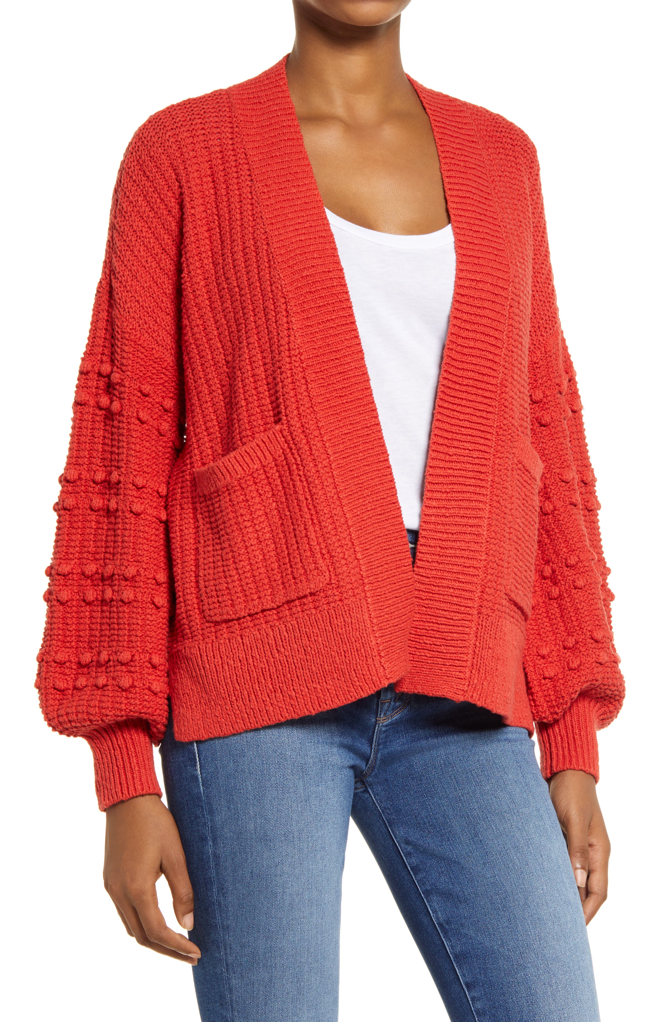 Madewell Bobble Cardigan Sweater In Kilt Red