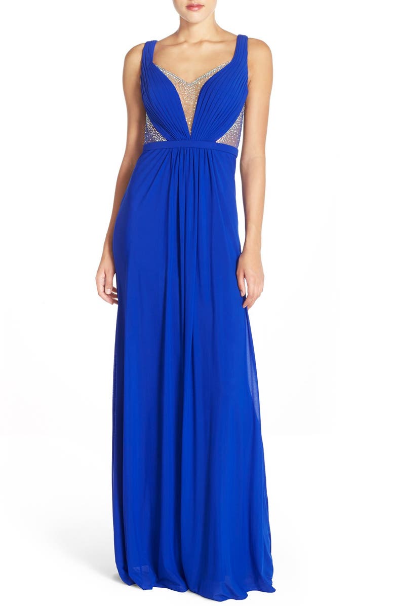 La Femme Embellished Illusion Jersey Gown | Nordstrom