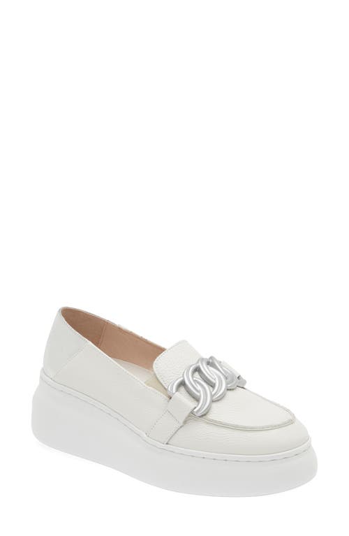 Wonders A-2634 Platform Loafer in White/Silver Leather