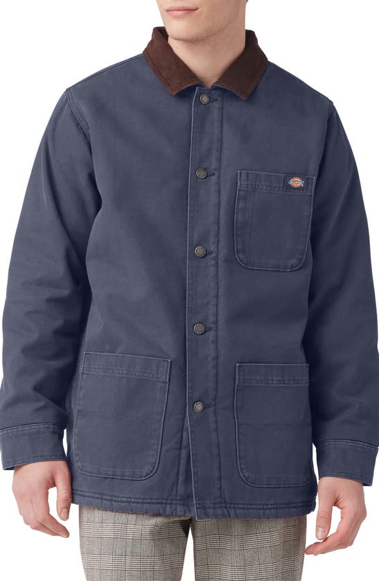 Dickies Stonewashed Duck Fleece Lined Chore Coat In Stonewashed Navy ...