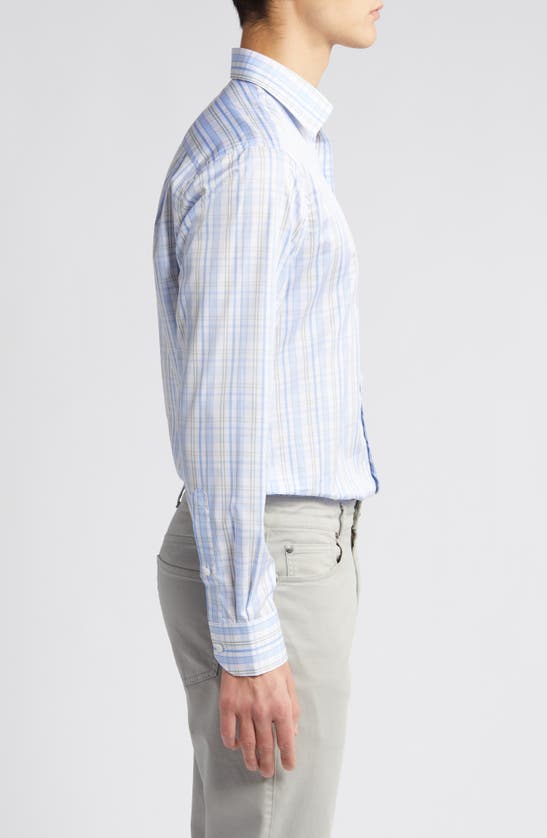 Shop Peter Millar Viggo Plaid Button-up Shirt In Blue Frost