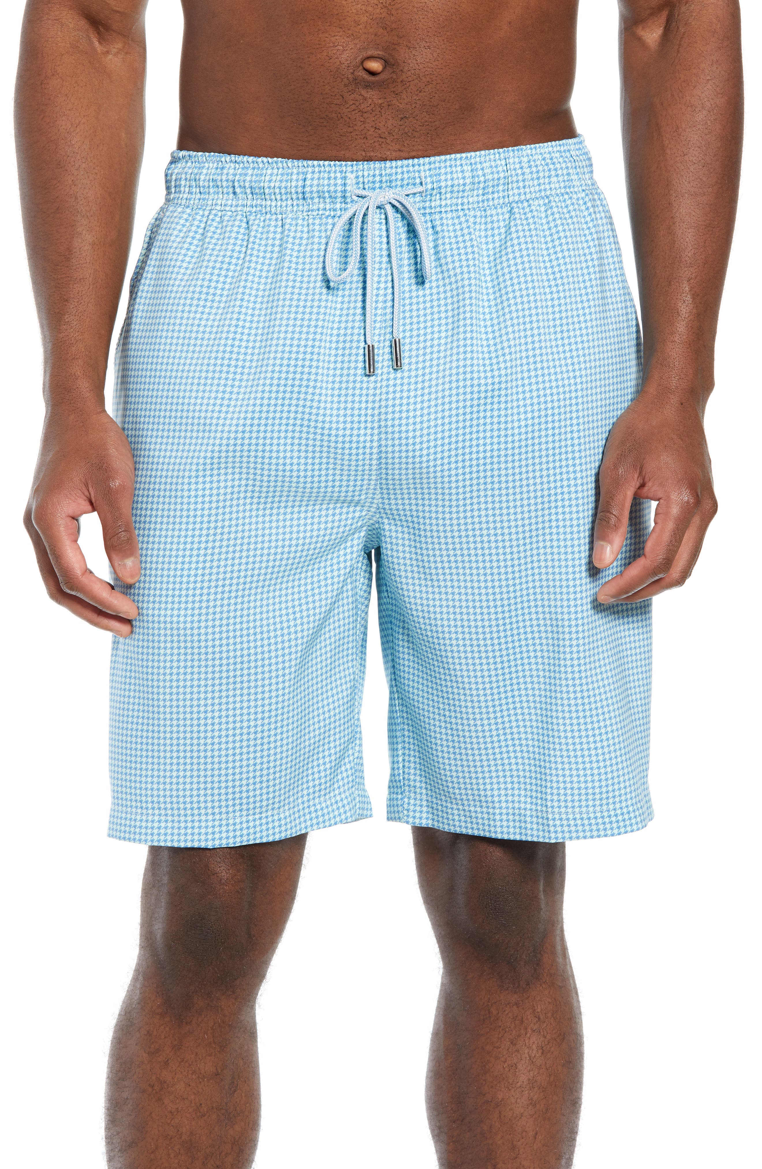 Peter Millar Sea Glass Houndstooth Swim Trunks, Blue