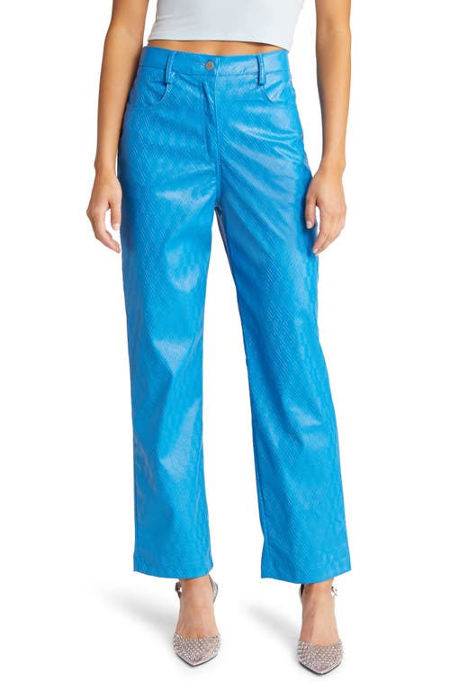 Amy Lynn Diamond Print Embossed Faux Leather Straight Leg Pants in Blue