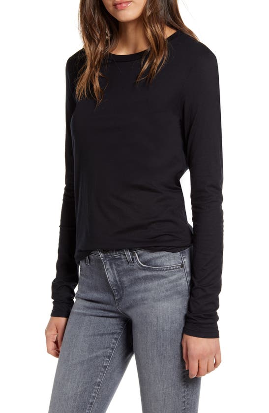 Ag Lb Long Sleeve Stretch Cotton Top In True Black