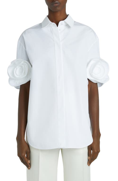 Valentino Garavani Rose Detail Sleeve Cotton Button-Up Shirt Bianco Ottico at Nordstrom, Us