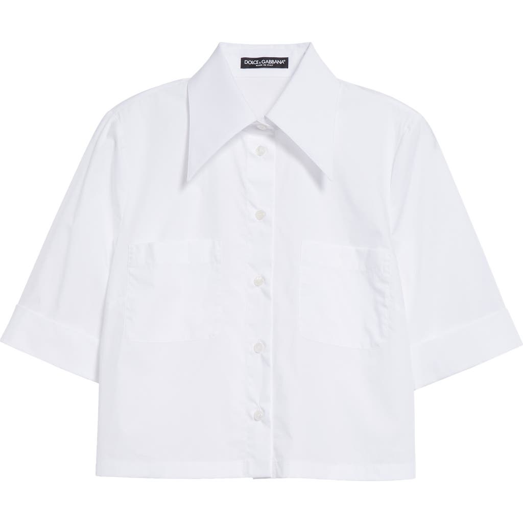 Dolce & Gabbana Dolce&gabbana Point Collar Cotton Crop Shirt In W0800 Bianco Ottico