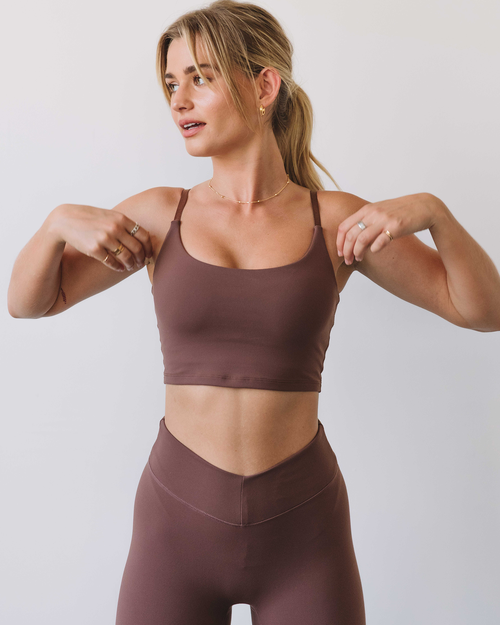 Shop Rebody Active Melanie Crop Cloudlux Bra In Brown Walnut