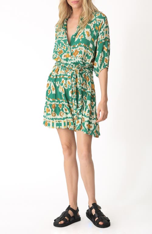 Electric & Rose Clarissa Ikat Print Shirtdress<br> in Emerald 