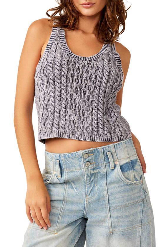 Shop Free People High Tide Cable Stitch Cotton Sweater Tank In Chambray Sky