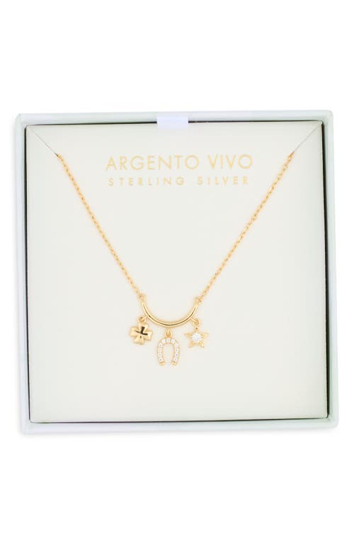 Argento Vivo Sterling Silver Clover, Horseshoe & Star Charm Necklace In Gold
