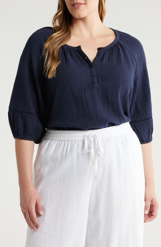 Shop Caslon (r) Duo Gauze Top In Navy Blazer