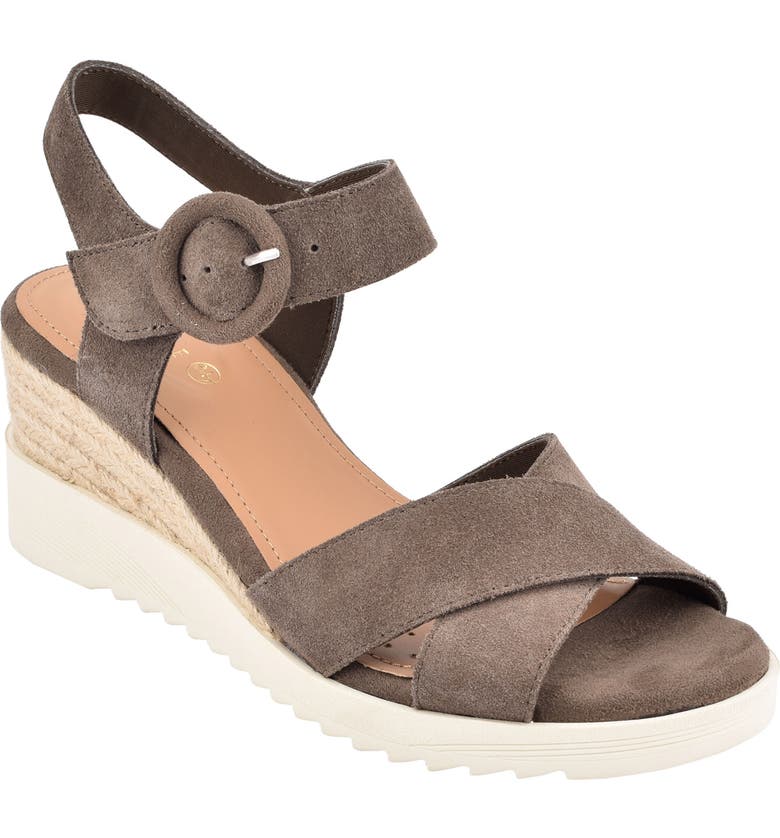 EVOLVE Zayne Wedge Sandal, Main, color, DARK GREY SUEDE