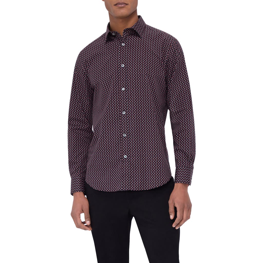 Bugatchi Julian Shaped Fit Geometric Cotton Button-up Shirt In Cabernet