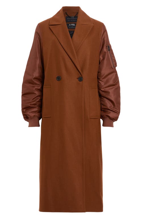 Shop Allsaints Paulah Mixed Media Wool Blend Coat In Sugar Brown