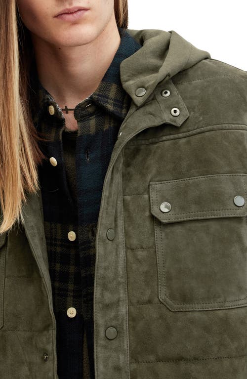 Shop Allsaints Ross Relaxed Fit Suede Overshirt In Neo Green