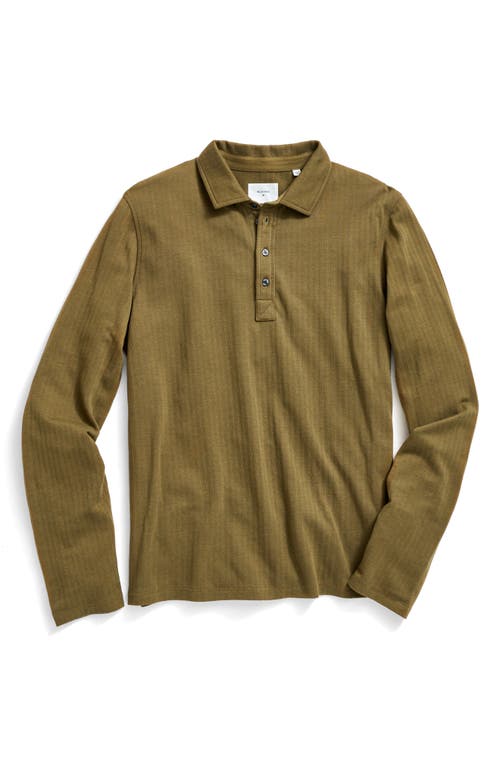 Billy Reid Long Sleeve Textured Stripe Polo in Olive 