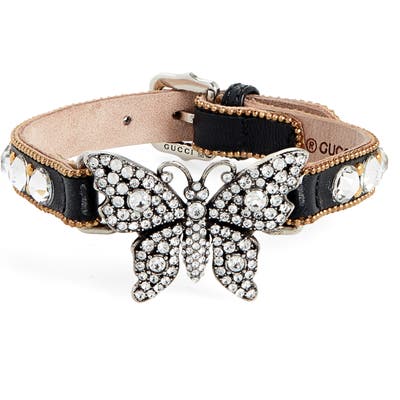 Gucci Crystal Embellished Butterfly Leather Bracelet