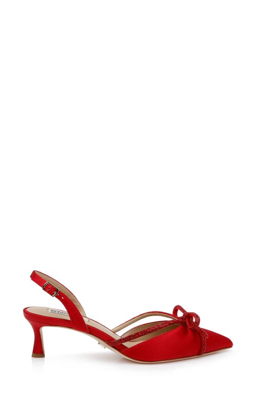 Shop Badgley Mischka Collection Angelina Slingback Pointed Toe Kitten Heel Pump In Red Satin