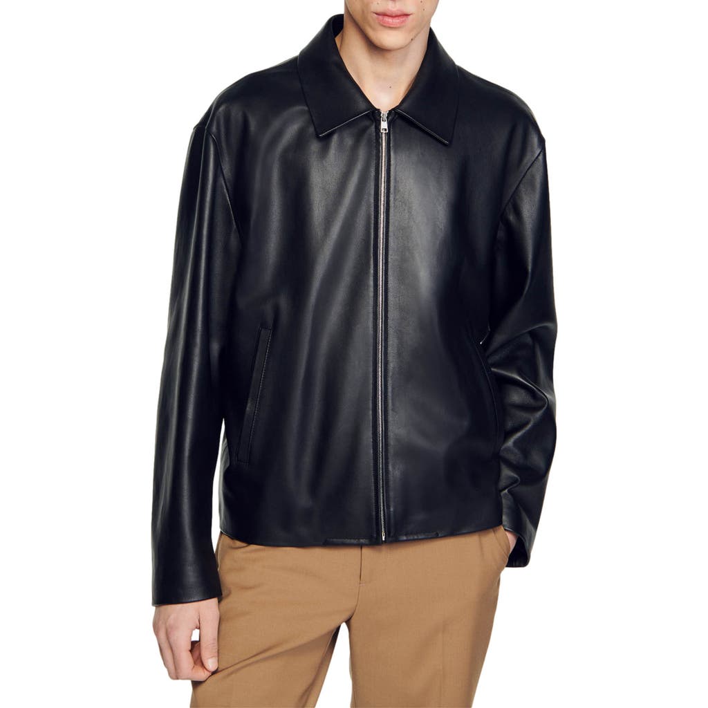 Sandro Cuir Zip Front Leather Jacket In Black