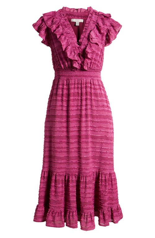 Shop Chelsea28 Ruffle Detail Textured Stripe Dress In Magenta