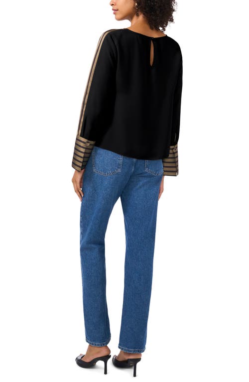 Vince Camuto Stripe Accent Boat Neck Top In Rich Black