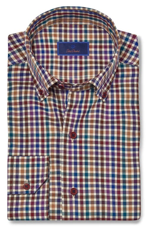 Shop David Donahue Check Twill Button-down Shirt In Purple/multi