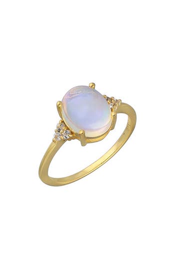 Ys Gems 18k Gold Plated Oval Cut Opal Ring In White