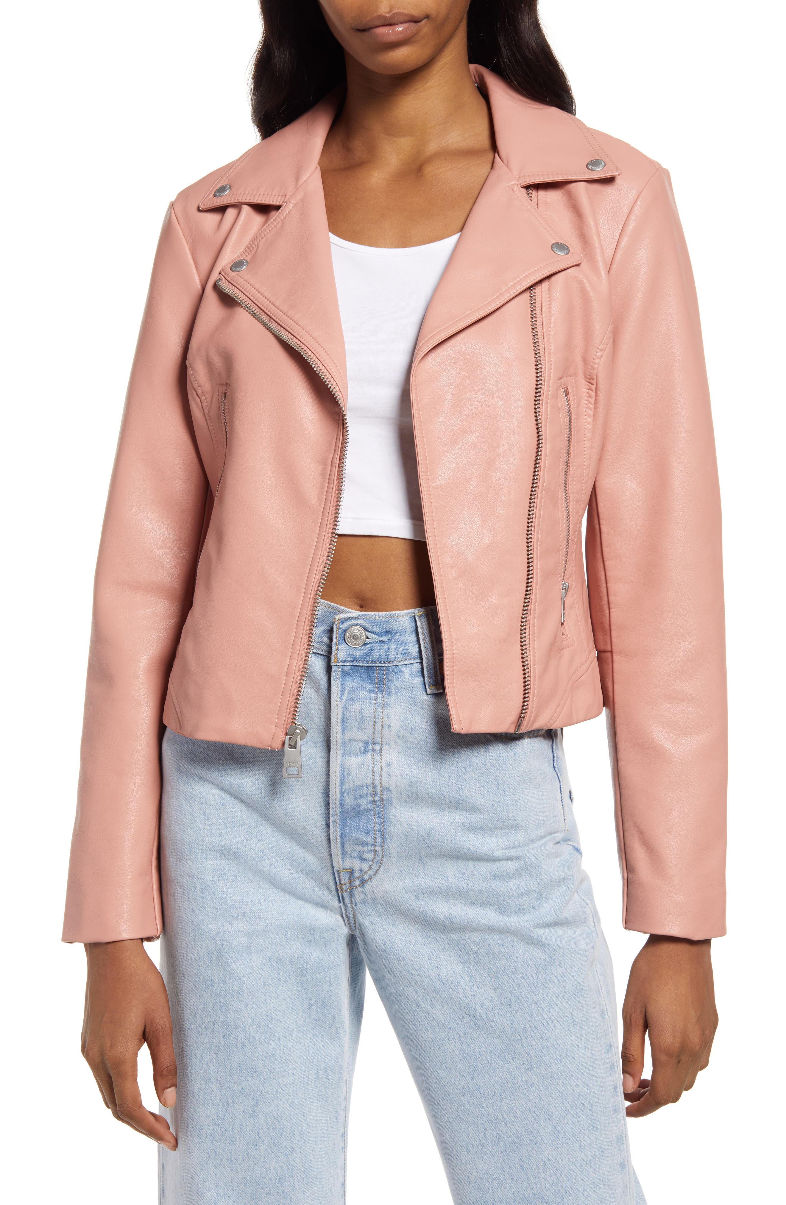 DROMe Leather Jacket in Pastel Pink Pink Womens Clothing Jackets Leather jackets 