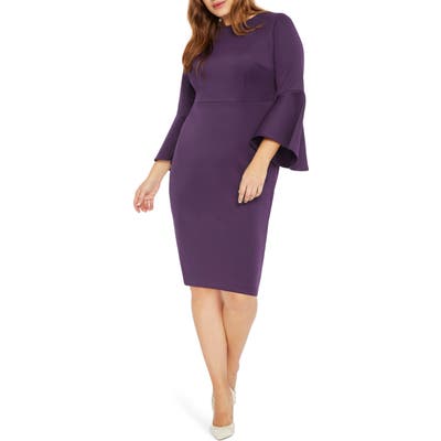 Plus Size Eloquii Flare Sleeve Scuba Sheath Dress, Purple