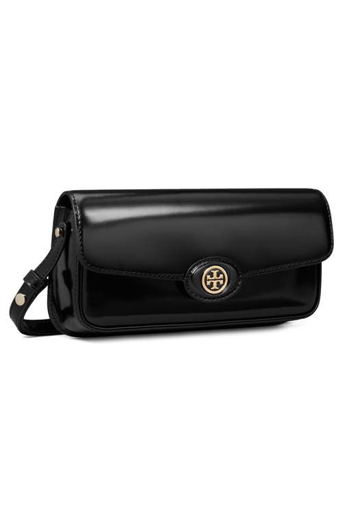 Shop Tory Burch Robinson Spazzolato Leather Shoulder Bag In Black