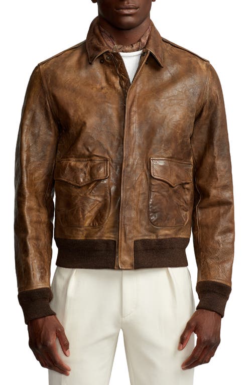 Ralph Lauren Purple Label Ridley Leather Bomber Jacket Vintage Brown at Nordstrom,