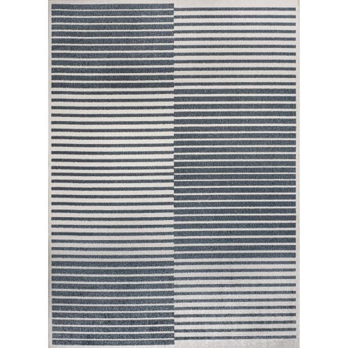 Jonathan Y Shutter Minimalist Striped Plaid Machine-washable Area Rug In Dark Gray/cream