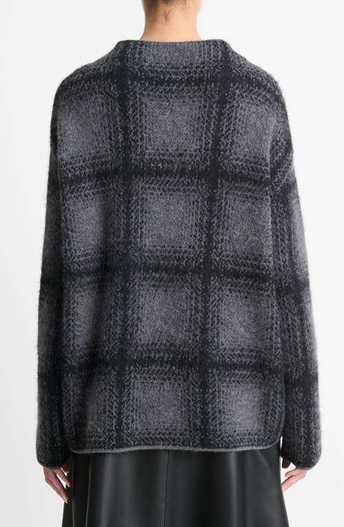 Shop Vince Shadow Plaid Funnel Neck Sweater In Heather Charcoal Combo