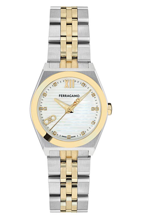 Shop Ferragamo Vega New Diamond Two-tone Bracelet Watch, 28mm In Two Tone