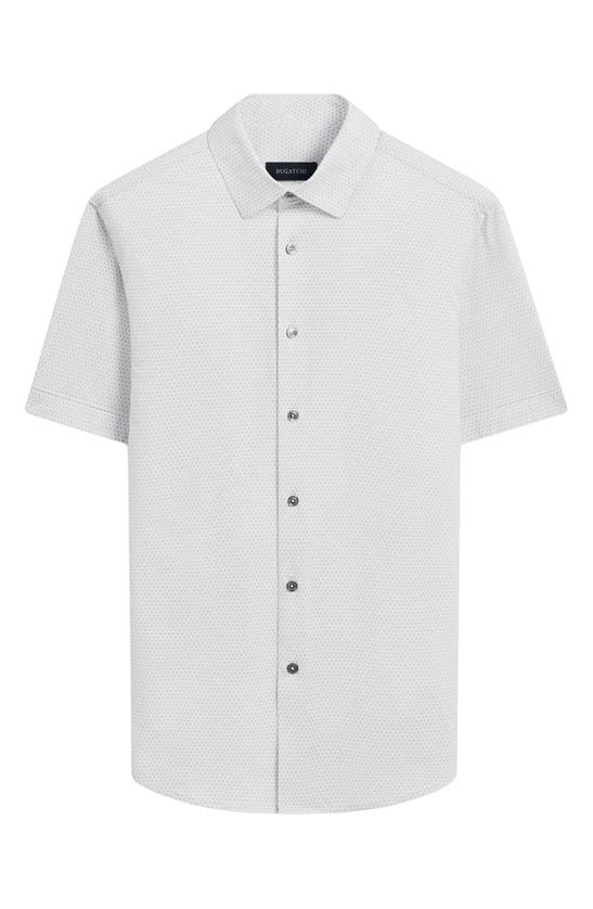 Bugatchi Miles Ooohcotton® Geometric Print Short Sleeve Button-up Shirt In Platinum