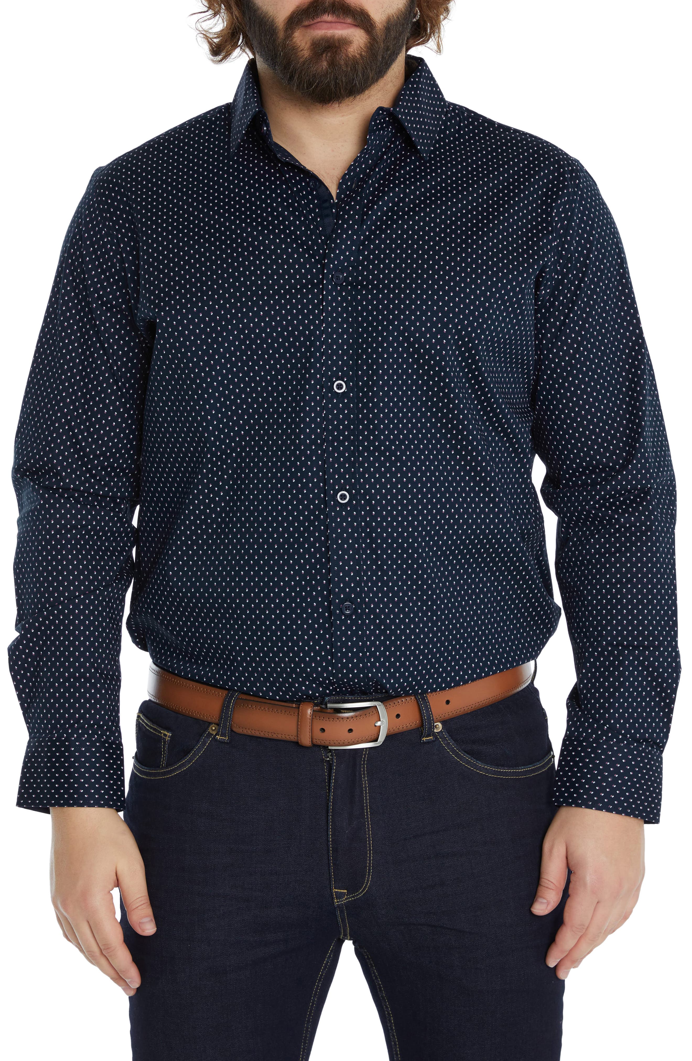 Johnny Bigg Jackson Cotton Blend Button-Up Shirt in Navy at Nordstrom