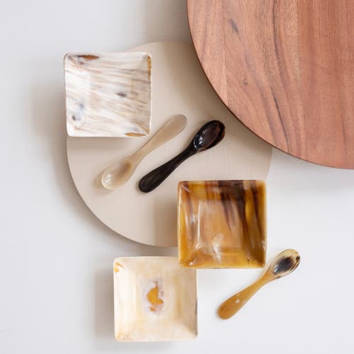 Maadili Collective Horn Spice Bowl With Spoon In Brown
