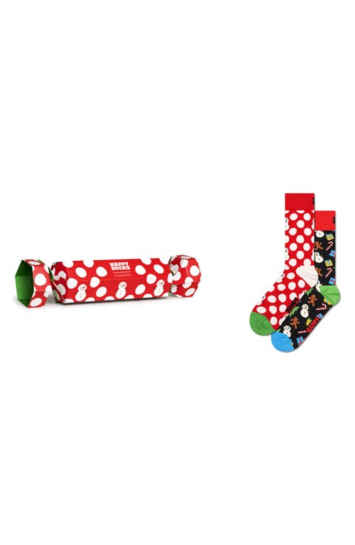 Assorted 2-Pack Big Dot Snowman Crew Socks Gift Set in Red