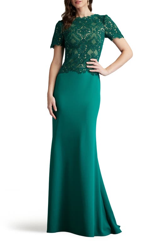 Shop Tadashi Shoji Corded Lace & Crepe Gown In Emerald