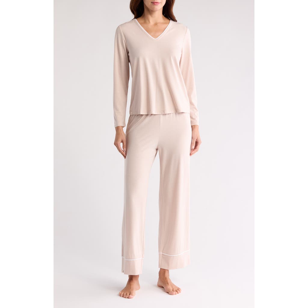 BAREFOOT DREAMS BAREFOOT DREAMS® PIPED V-NECK LONG SLEEVE T-SHIRT & PANTS PAJAMAS