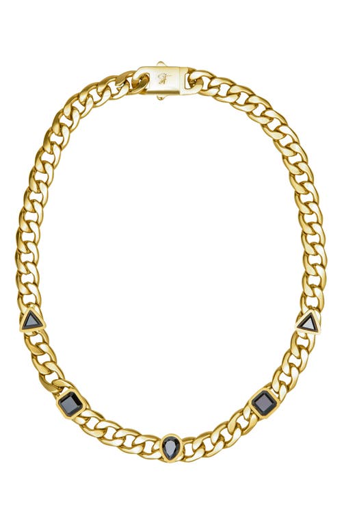 Geo Street Stone Station Curb Chain Necklace in Black