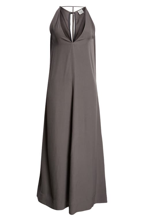 Shop Totême Toteme T-strap Crepe Back Satin Maxi Dress In Lead