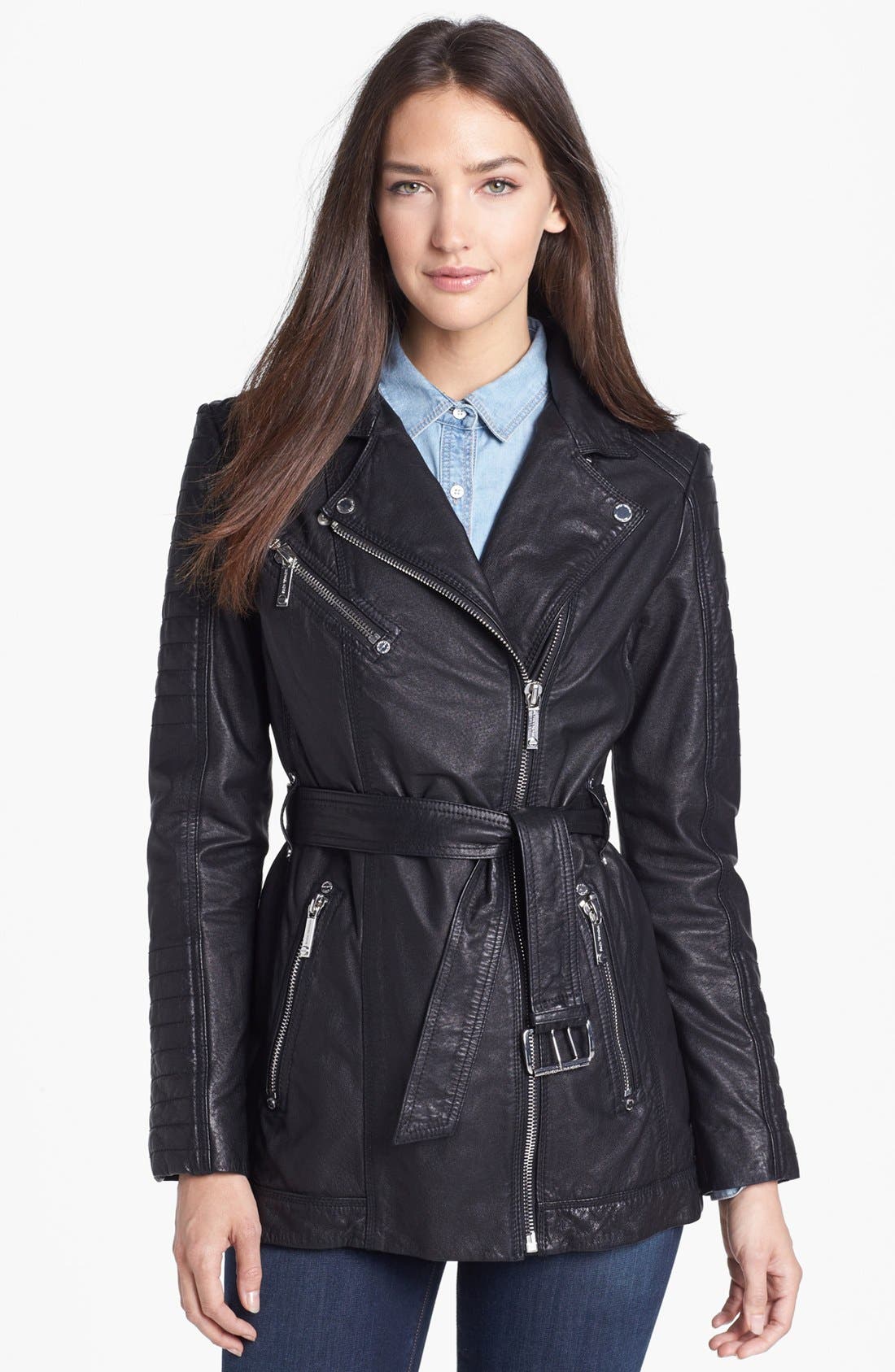 MICHAEL Michael Kors Belted Leather Moto Jacket Nordstrom