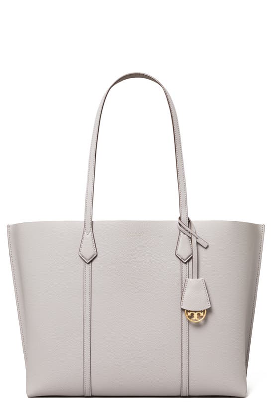 Tory Burch Perry Triple Compartment Leather Tote In Bay Gray