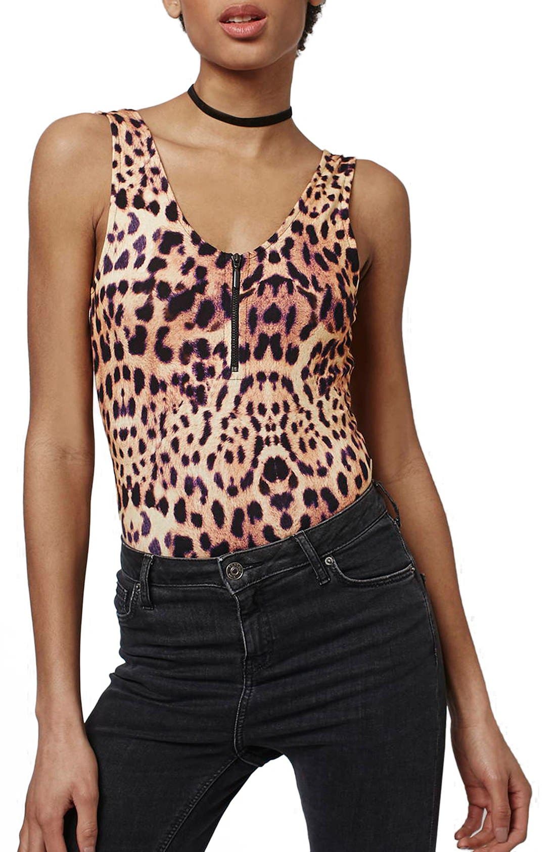 Zip Detail Animal Print Bodysuit Nordstrom