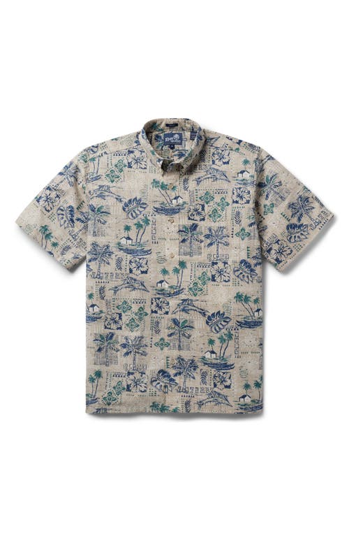 Classic Fit Tapa Print Short Sleeve Button-Down Shirt in Sand