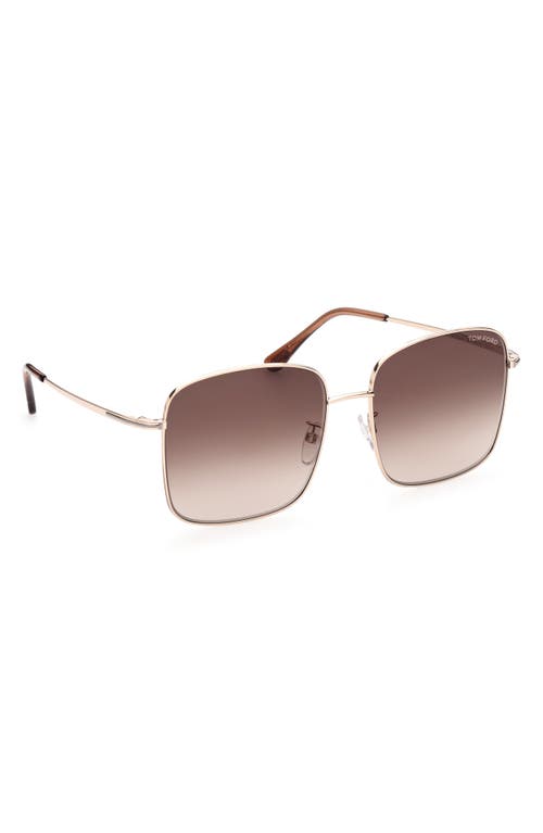 Shop Tom Ford 59mm Square Sunglasses In Shiny Rose Gold/brown