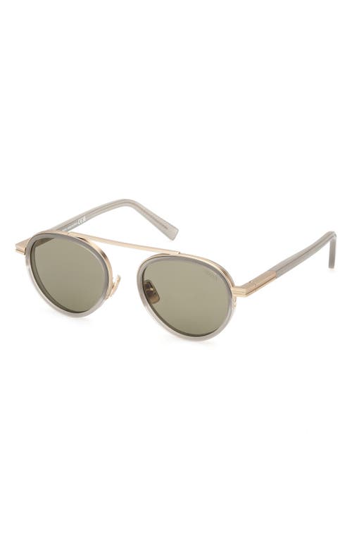 Shop Zegna 51mm Round Sunglasses In Grey/green