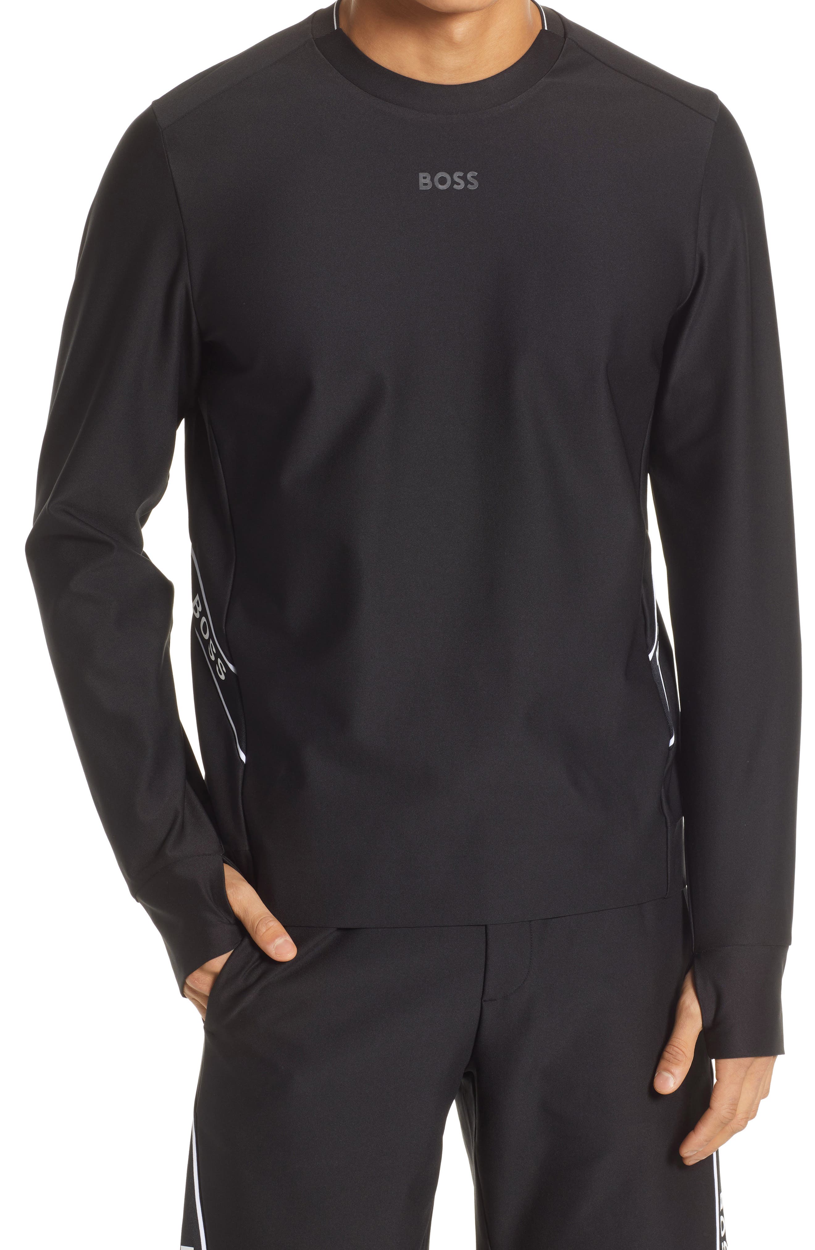 HUGO Salbo Gym Long Sleeve Logo T-Shirt in Black at Nordstrom, Size X-Large