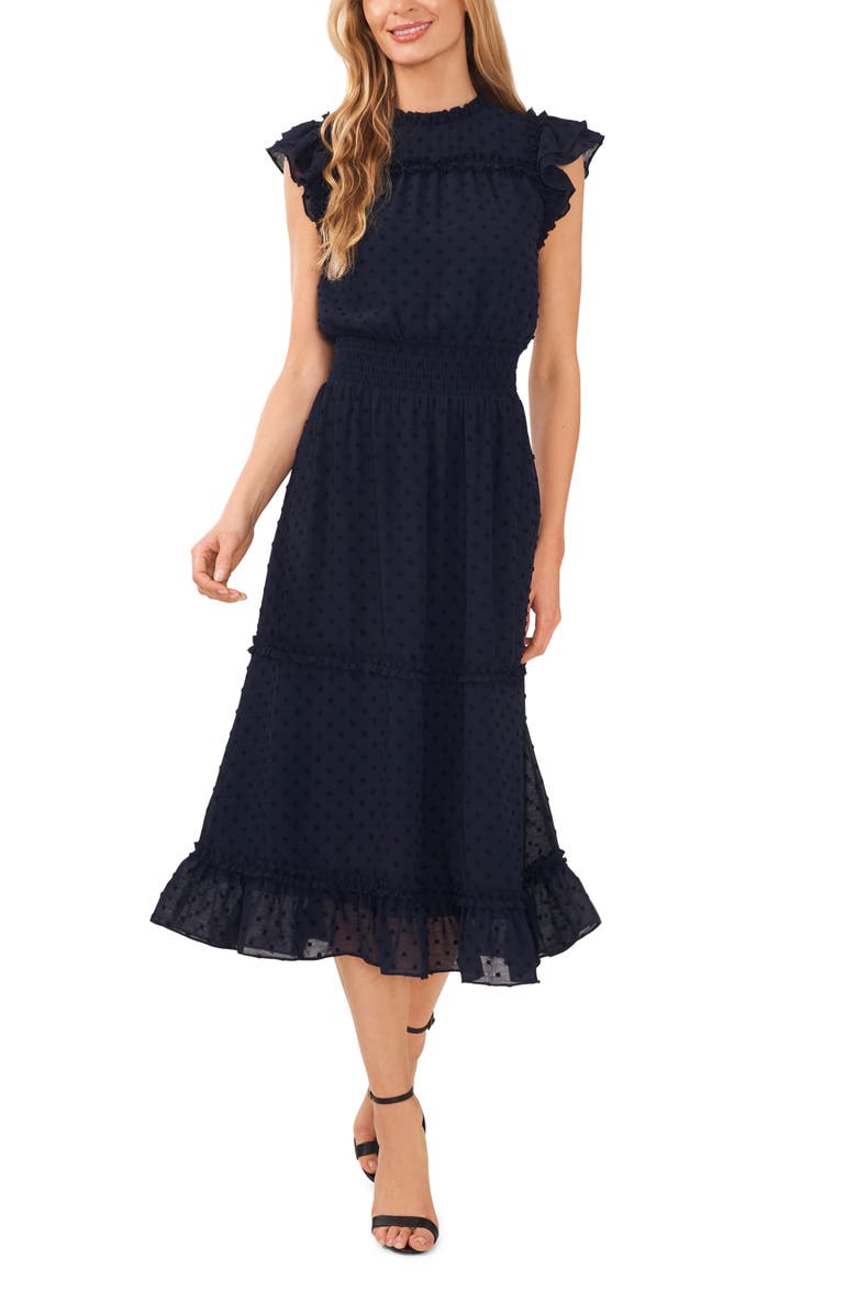 CeCe Clip Dot Flutter Sleeve Midi Dress Nordstrom